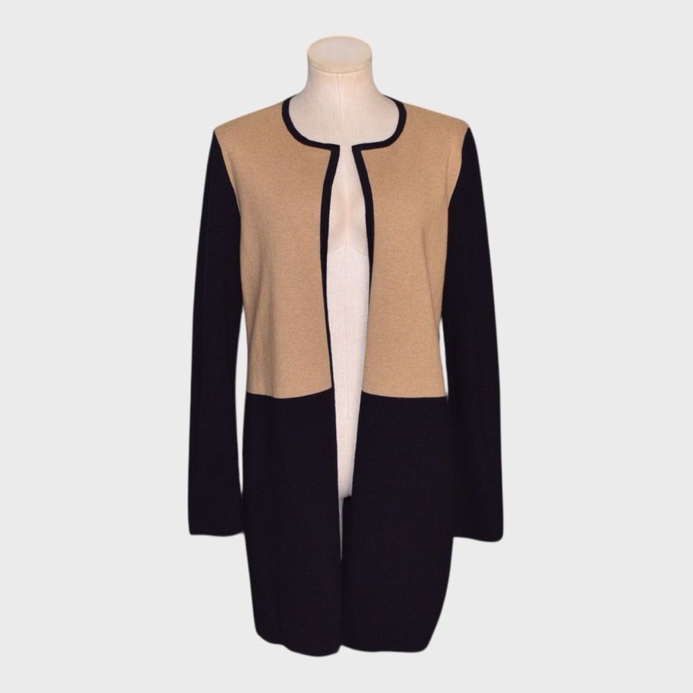 Talbots Cotton‎ Colorblock Open Front Cardigan
